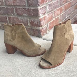 Frye Danica Peep Toe Bootie Suede Block Heel